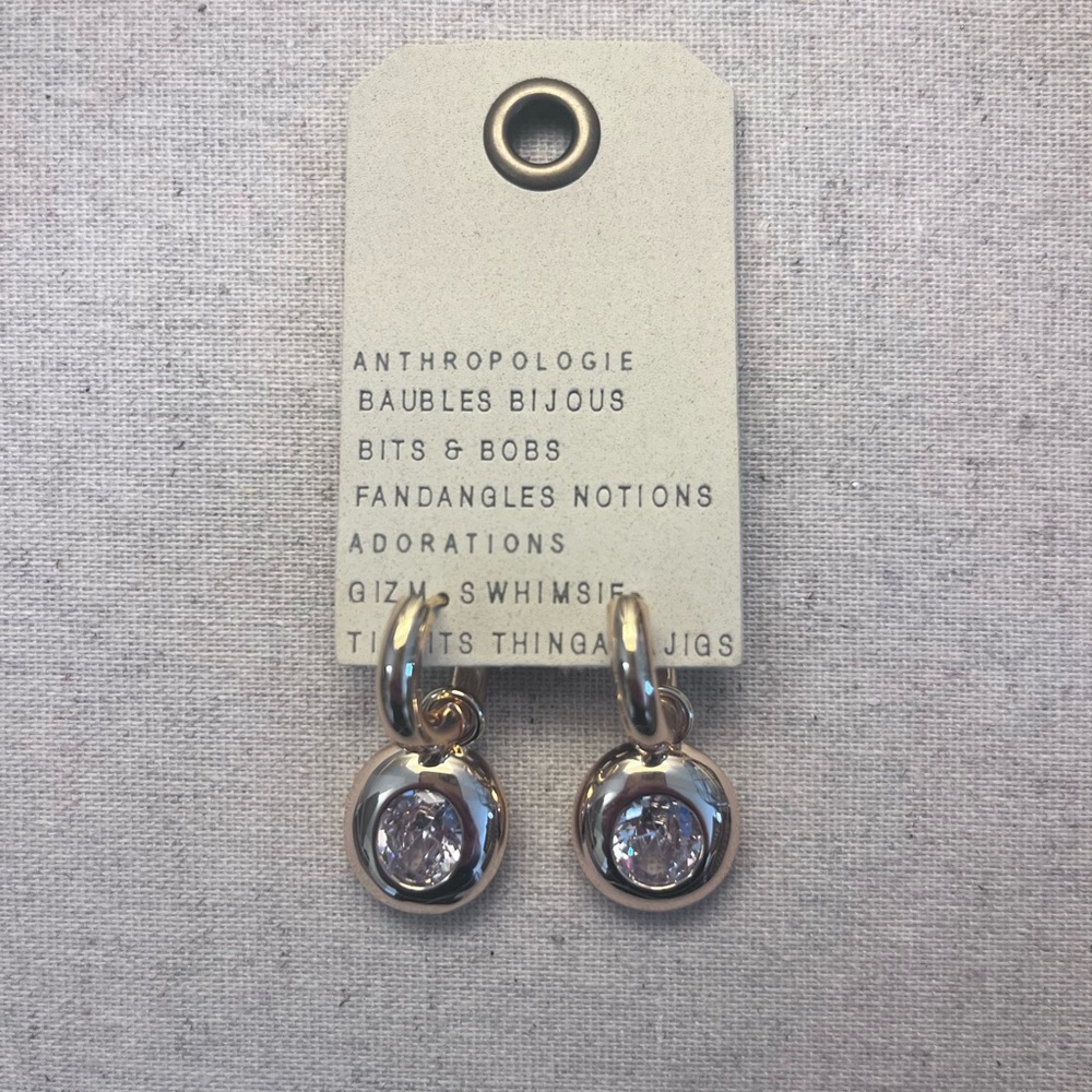 Crystal Bezel Charm Huggie Hoop Earrings - Picture 4 of 6
